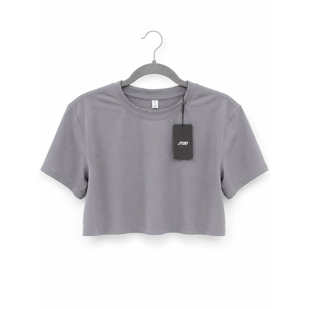 JTOO Gray Athletic Crop Top Women’s Small Short Sleeve Stretch Activewear NWT - Picture 1 of 9